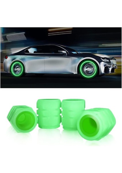 4 Adet Yeşil Floresan Karanlıkta Parlayan Fosforlu Oto Araba Sibop Kapağı Tüm Araçlara Uyumlu Toz Geçirmez Motorsiklet Suv Kamyon Bisiklet Supap Kapağı Oto Aksesuarları