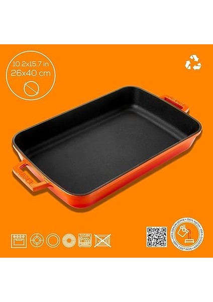 Döküm Dikdörtgen Tepsi, 26X40 Cm, Turuncu indirimleri