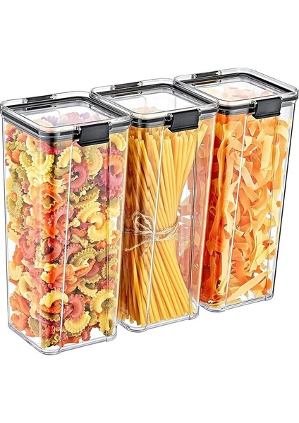 Akrilik Kilitli Kare Saklama Kabı 1800ML 3 Adet, 1800ML 3'lü Kilitli Saklama Kabı (3 Adet 1800ML)