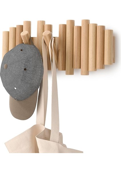 Picket 5 Gardırop Askısı, Gardırop Çubuğu ve Modern Duvar Dekoasyonu Cilalı Çam Ağacından Doğal