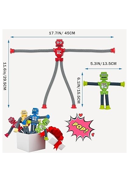4 Adet Teleskopik Vantuzlu Robot Oyuncak, Duyusal Robot Tüp, Pedagojik Stres Azaltıcı Oyuncak, Çocuklar Için, Erkek ve Kız Çocukları Için Parti Hediyeleri indirimleri