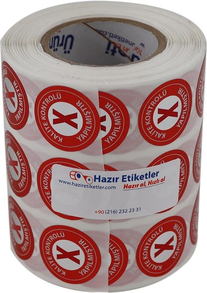 Etiketler , Hazır Al Hızlı Al Pp Metalize Kalite Kontrolü Yapılmıştır Ret Etiketi 25MM Çap 2500 Adet Yan Yana 3 Lü