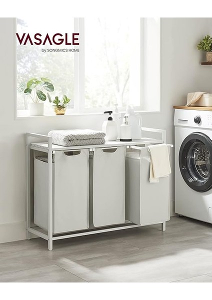 Çamaşır Sepeti 3 Bölmeli, Raflı Çamaşır Torbası, Çamaşır Kutusu, Oxford Kumaştan Uzatılabilir Çamaşır Torbası, Metal Çerçeve, 3 x 38 L, 92,5 x 33 x 72 Cm, Beyaz BLH301W01 fiyatları