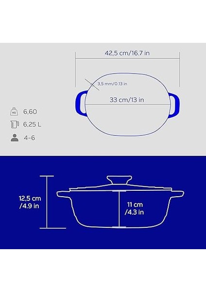 Döküm Oval Tencere Döküm Demir Kapak Experience Serisi Ölçü 24X33CM. Mavi indirimleri