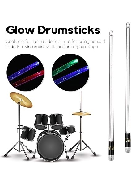 Bir Çift Glow Bagsticks 15 Renkli Işık Baget Light Up Drumsticks Caz Baget Davul Aksesuarları fiyatları