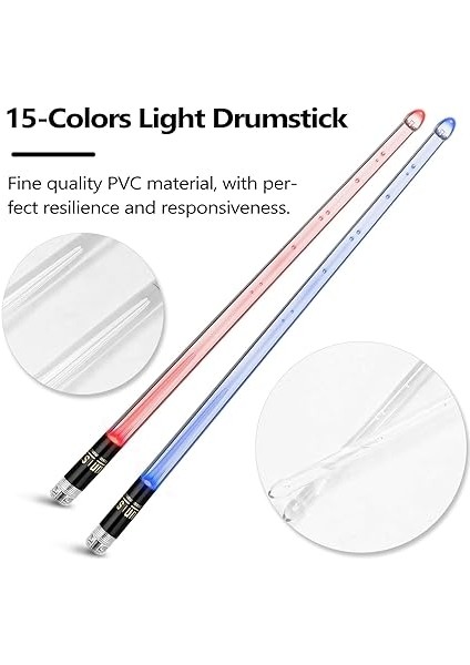 Bir Çift Glow Bagsticks 15 Renkli Işık Baget Light Up Drumsticks Caz Baget Davul Aksesuarları fırsatları
