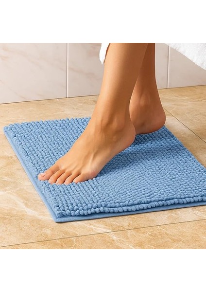 Lüks Mikrofiber Banyo Paspası – Su Emici, Modern ve Yumuşak Banyo Halısı (Mavi)