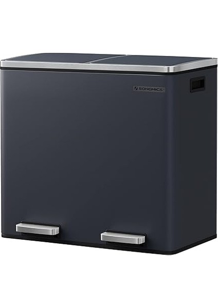 LTB48GS Mutfak Için 2 Bölmeli Pedallı Çöp Kutusu 2 x 24L Yumuşak Kapanış Plastik Iç Kovalı Çöp Kutusu, Ayak Pedallı ve Taşıma Saplı