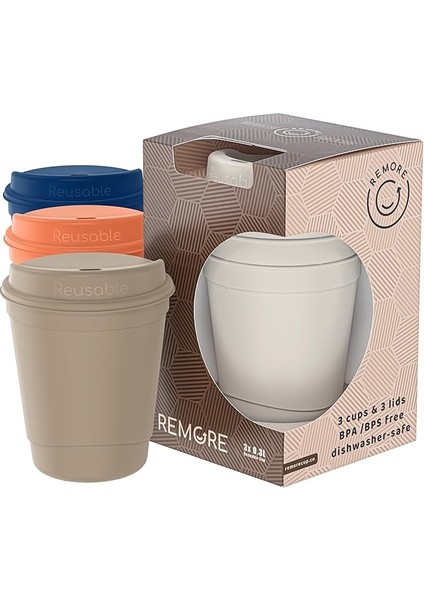 Reusable Cup/tekrar Kullanılabilir Kapaklı Kahve Kupası/taşınabilir Sert Plastik Bardak - 3'lü Karışık Renk(Turuncu-Lacivert-Kahverengi) - 300ML / Yıkanabilir/bpa & Bps Içermez
