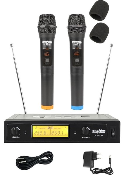 LM-202EE Çiftli El Tipi Telsiz Kablosuz Mikrofon