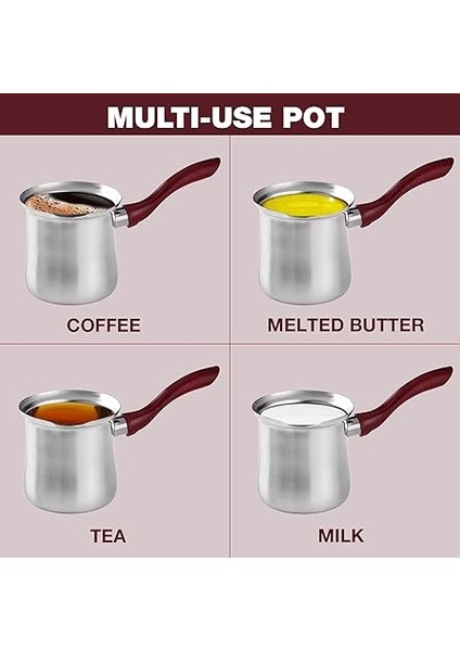 Celik Cezve, 300 ml Paslanmaz Celik Cezve, Kirmizi Kulplu Cezve, Tereyagi Sosu, Cikolata Sosu, Bitki Cayi Hazirlamak, Sut Isitmak Icin Uygun Sos Cezve Seti (Cezve, Kirmizi Sap) indirimleri
