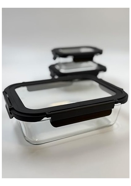 Home 3'lü Contalı Cam Saklama Kabı Seti – 370 Ml, 600 ml ve 1500 ml – Sızdırmaz Kilitli Kapak – Mikrodalga Fırın ve Bulaşık Makinesi Uyumlu – Gıda Saklama Kabı – Sağlıklı Bpa Içermez (Siyah) fırsatları