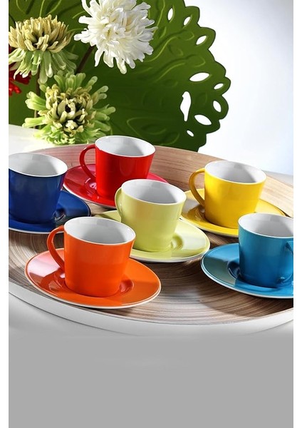 Porselen Toledo Renkli 6 Kişilik 12 Parça Kahve Fincan Takımı, 100 ml