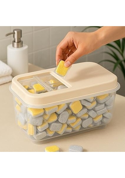 Lt Mega Banyo Düzenleyici Kayar Kapaklı Etiketli Toz Tablet Deterjan Saklama Kutusu modelleri