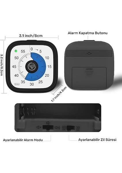 Mutfak,ders,yemek Için 60DK Analog Alarm Zamanlayıcı,pomodoro Öğrenci Motivasyon Saati (Siyah) modelleri