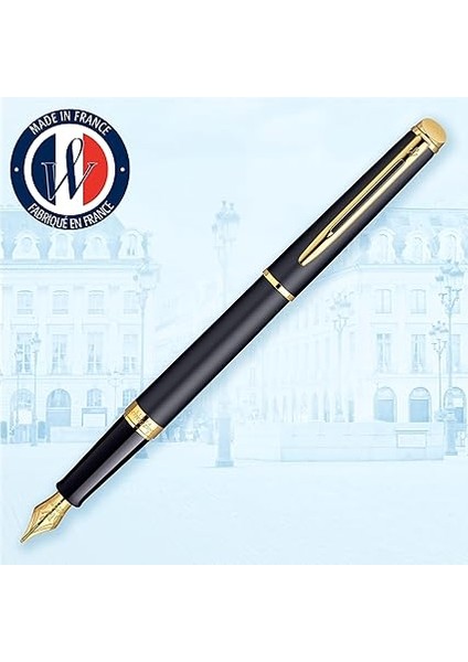 Hémisphere Dolma Kalem | 23 Ayar Altın Süslemeli Mat Siyah | Orta Uçlu Dolma Kalem | Mavi Mürekkep | Hediye Kutusu fiyatları