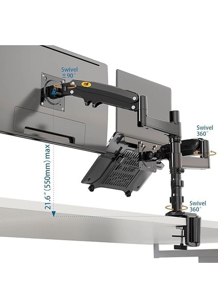 Bayou Nb H180-FP Çift Kol Amortisörlü 17"-27" Monitör Tutucu ve Laptop Standı indirimleri