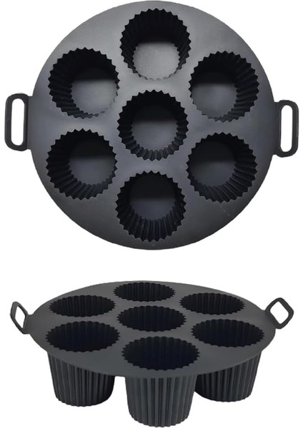 Airfryer Silikon Kek Pişirme Kalıbı 7 Bölmeli, Silikon Cupcake Kek Pişirme Kabı Air Fryer Muffin Fırın Kalıbı (1 Adet Siyah - 20 Cm)