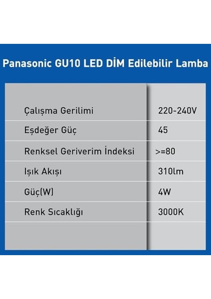 GU10 LED Dim Lamba 4W 310LM 3000K modelleri