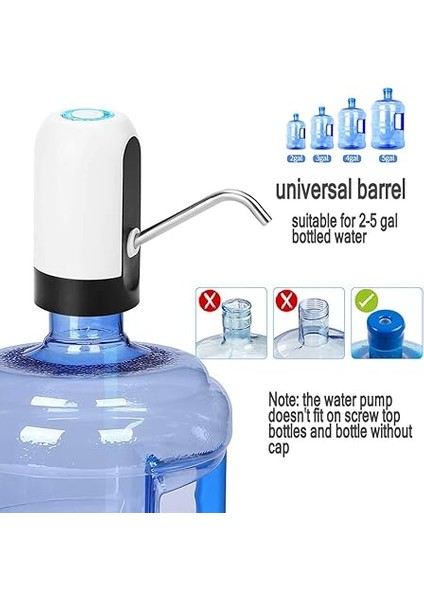 Su Şişesi Pompası, 5 Galon Damacanaya Uygun, USB Şarjlı Otomatik Içme Suyu Pompası, 2-5 Galon Su Şişelerine Uygun, Taşınabilir Elektrikli Su Pompası, Ev, Mutfak, Ofis, Kamp Için modelleri