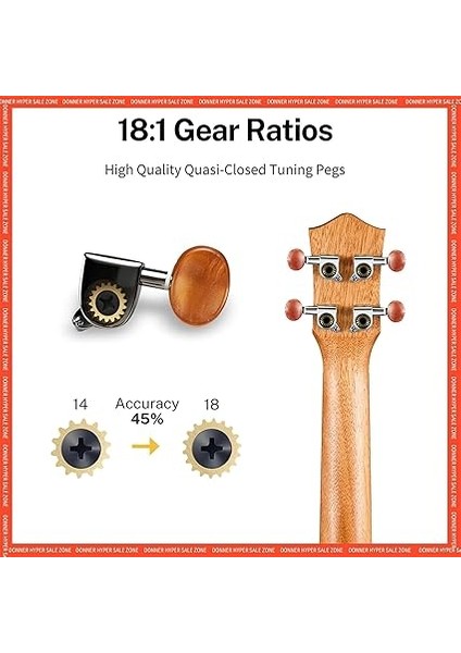 DUC-100 Concert Ukulele Mahogany Ukulele Paketi modelleri