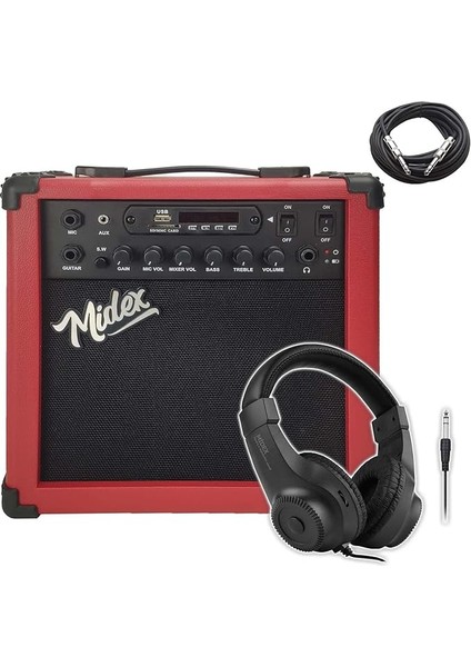 MGA-25RDBT-HD Şarjlı Elektro Gitar Amfisi 25 Watt USB Bluetooth Distortion Kulaklık ve Kablo