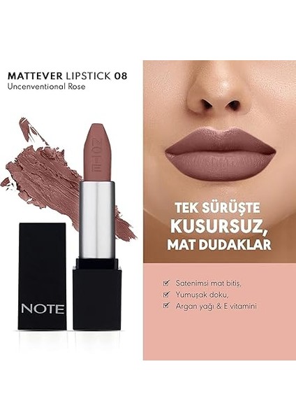 Mattever Lipstick 08 Unconventional Rose Yarı Mat Saten Bitişli Ruj, Koyu Nude fiyatları