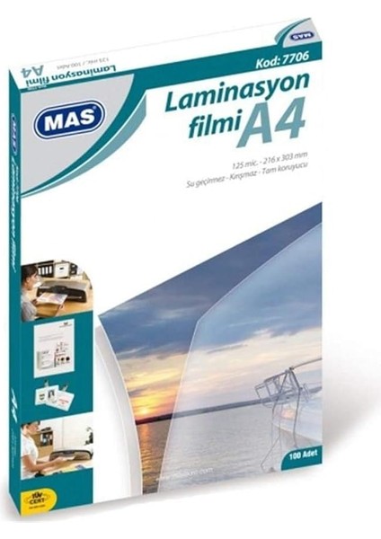 Laminasyon Filmi- 125 Mikron A4 100'LÜ Paket