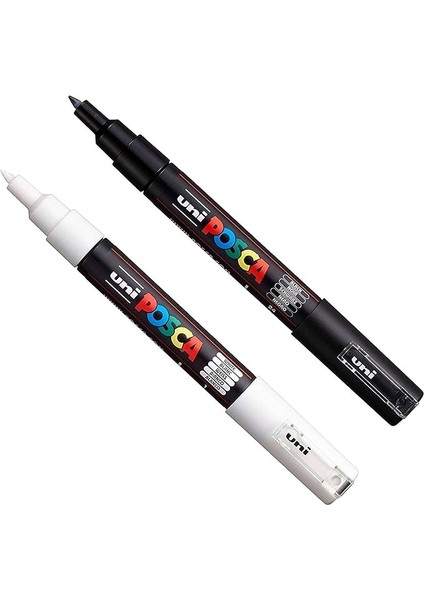 Pc-1m Boya Sanatı Markör Kalemleri - Kumaş Cam Metal Kalem - Siyah + Beyaz (Her Birinden 1 Adet)