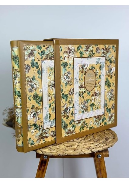 10X15CM 500 Fotoğraf Kapasiteli Kutulu Çiçek Desenli Lüks Ofset Fotoğraf Albümü (Sarı) indirimleri