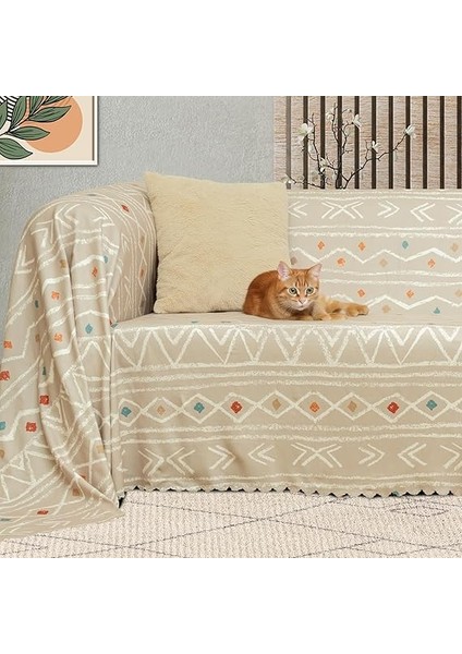 Concept Softmicro Boho Etnik Desenli Mikrofiber Koltuk Örtüsü ve Şalı, Kaymaz Bej 180X300 cm fiyatları