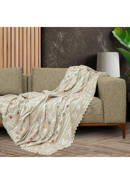 Concept Softmicro Boho Etnik Desenli Mikrofiber Koltuk Örtüsü ve Şalı, Kaymaz Bej 180X300 cm modelleri