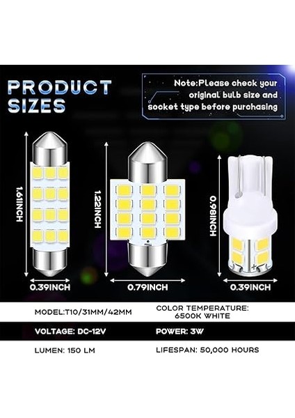 LED Araba Ampulleri, 24 Parça LED Iç Yedek Ampuller, Süper Parlak Kubbe Işık Ampulleri, Arabalar Için LED Ampuller Kiti, Araba Içleri Kubbe Harita Kapı Nezaket Plaka Işıkları (T10 31MM 42MM) fırsatları