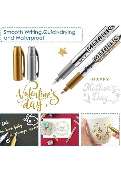 Metalik Boya Markör Kalemleri, 6 Adet Boyama Kalemi, Su Geçirmez ve Hızlı Kuruyan Metalik Kalıcı Işaretleyiciler, Scrapbooking, Kumaş, Dıy Fotoğraf Albümü, Altın ve Gümüş Için fiyatları