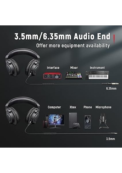 Podcast Izleme Için Kayıt Üzerinden Kulak Kablolu Kulaklıklar Için Stüdyo Monitör Kulaklıklar, Çıkarılabilir Kablolarla Rahat Ekipman Akışı 3,5 mm Veya 6,35 mm Jak, Siyah, Pc/mikser-H8 fırsatları