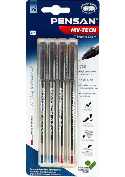 0,7 mm My-Tech Tük.kalem Karışık 4 Lü Bls - PE02240TKMT04