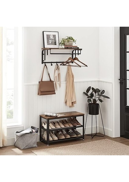 Raflı Duvar Portmanto, 5 Çıkarılabilir Kancalı Duvar Rafı, Asma Çubuklu Duvara Monte Asma Raf LCR12BX modelleri