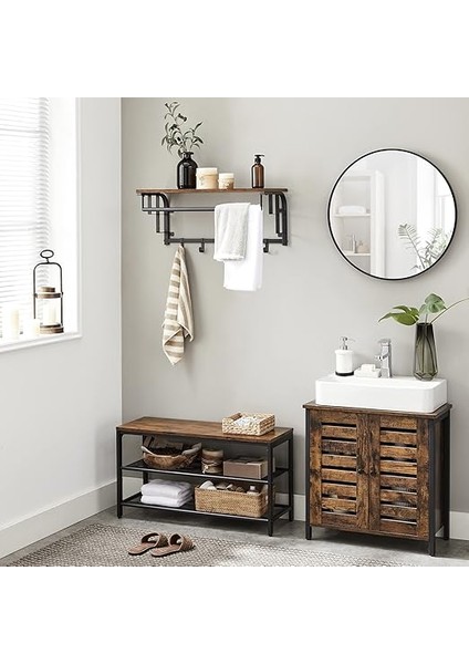 Raflı Duvar Portmanto, 5 Çıkarılabilir Kancalı Duvar Rafı, Asma Çubuklu Duvara Monte Asma Raf LCR12BX fırsatları