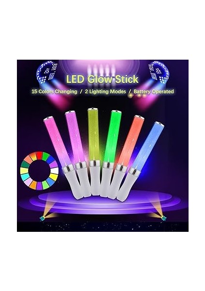 LED Parlayan Çubuk Parti Çubuğu 15 Renkli Konser Yanıp Sönen Işık Çok Renkli 15 Renk Değiştirme 2 Aydınlatma Modu Festivaller Için Parlak Yanıp Sönen Işık Çubuğu Doğum Günü Konseri Parti Malze modelleri
