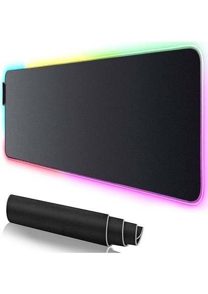 Rgb Mouse Pad 80X30 Cm, 4 mm Kalınlık, Parlak Su Geçirmez Yüzey, Oyuncu Gaming Xxl Mausepad, 14 Farklı Renk Modu (Parlak Siyah)