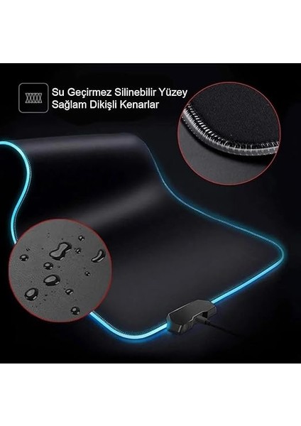 Rgb Mouse Pad 80X30 Cm, 4 mm Kalınlık, Parlak Su Geçirmez Yüzey, Oyuncu Gaming Xxl Mausepad, 14 Farklı Renk Modu (Parlak Siyah) modelleri