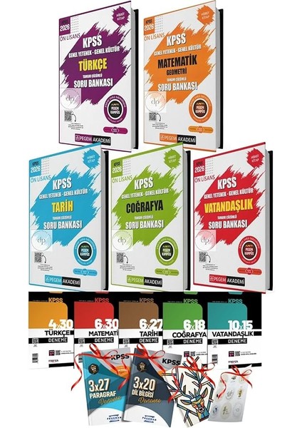 Akademi Yayıncılık 2026 Önlisans Kpss Gygk Pegem 5li Soru Bankası Seti ve 2026 Kpss 5li Branş Deneme Seti 4 Hediyeli Önlisans Türkçe Matematik Coğrafya Tarih Vatandaşlık Soru Bankası