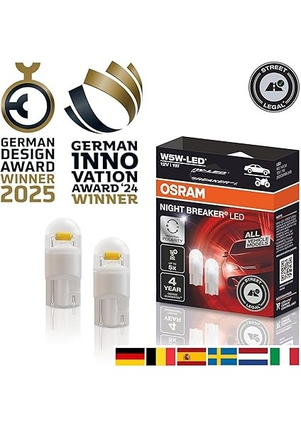 T10 W5W LED Night Breaker Plaka Park Içmekan Ampulü, 12V 1W, 2'li Paket, Universal Polarite, 4 Yıl Garanti modelleri