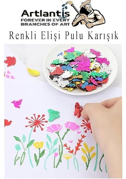 Elişi Pulu Karışık Şekilli 200 Lü 1 Paket Renkli Şekilli Pul Yanardöner Payet Pırıltılı Süs Okul Öncesi Kreş Ana Sınıfı modelleri