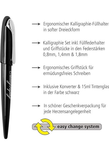 Kaligrafi Seti I Hediye Seti Best Writer I Güzel Yazı Dolma Kalemi I Dönüştürücülü Yazma, Siyah fiyatları