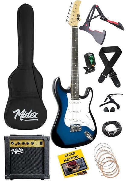 AGE-80BL Amfili Full Elektro Gitar Seti 4/4 Yetişkin 39 Inç Blue