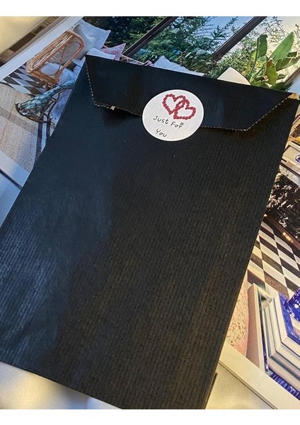 Renkli Bantlı Hediye Paketi Banded Claret Color Gift Package 15 * 4 * 21 cm 4lü (Siyah)