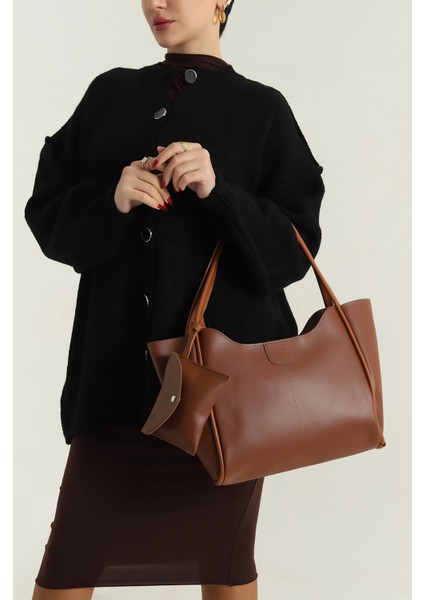 Taba Fermuarlı Cüzdan Aksesuarlı Kadın El Kol ve Omuz Çantası