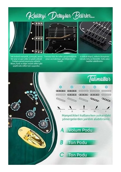 GLC-40GR-AMP Elektro Gitar Seti 25 Watt Şarjlı Bt Amfi Kulaklık ve Full Set modelleri