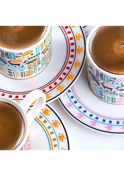 TE-207 Natura Fincan Takımı-Desenli Porselen Fincan Takımı-Türk Kahvesi 6 Kişilik 90 cc modelleri